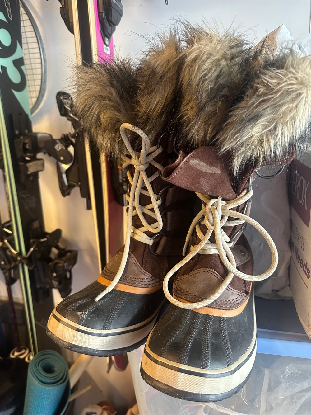 Sorel Brown and Black Faux Fur-Trim Winter Boots